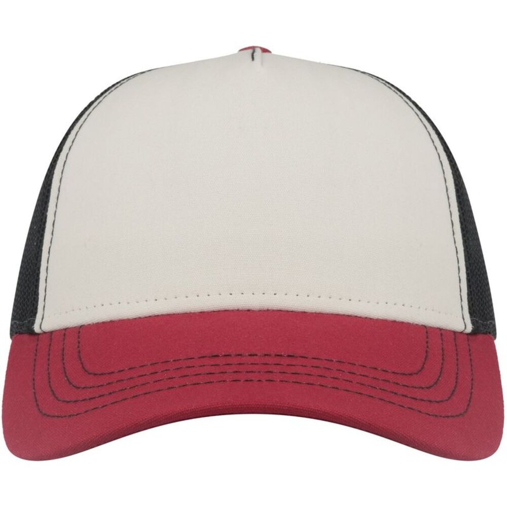 Atlantis Unisex Adult Rapper 5 Panel Canvas Recycled Trucker Cap / White/Burgund